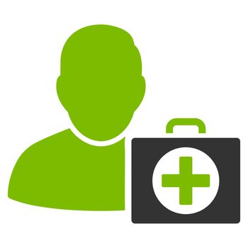First Aid Man raster icon. Style is bicolor flat symbol, eco green and gray colors, rounded angles, white background.