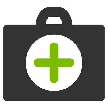 First Aid raster icon. Style is bicolor flat symbol, eco green and gray colors, rounded angles, white background.