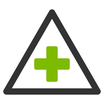 Health Warning raster icon. Style is bicolor flat symbol, eco green and gray colors, rounded angles, white background.