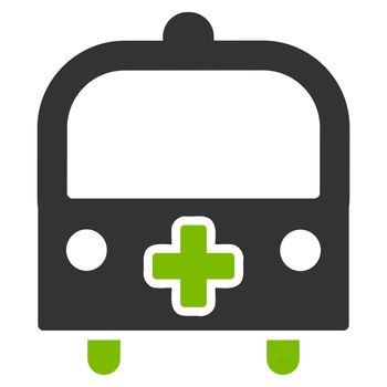 Medical Bus raster icon. Style is bicolor flat symbol, eco green and gray colors, rounded angles, white background.