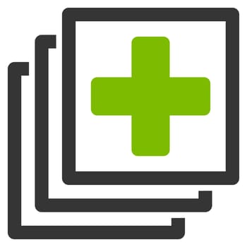 Medical Docs raster icon. Style is bicolor flat symbol, eco green and gray colors, rounded angles, white background.