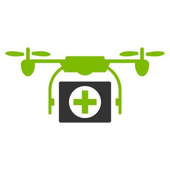 Medical Drone raster icon. Style is bicolor flat symbol, eco green and gray colors, rounded angles, white background.
