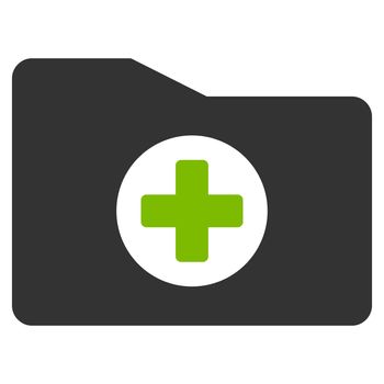 Medical Folder raster icon. Style is bicolor flat symbol, eco green and gray colors, rounded angles, white background.