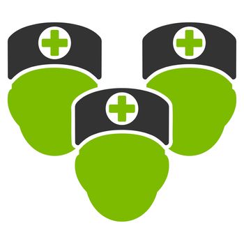 Medical Staff raster icon. Style is bicolor flat symbol, eco green and gray colors, rounded angles, white background.