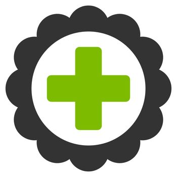 Medical Sticker raster icon. Style is bicolor flat symbol, eco green and gray colors, rounded angles, white background.