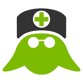 Nurse Head raster icon. Style is bicolor flat symbol, eco green and gray colors, rounded angles, white background.