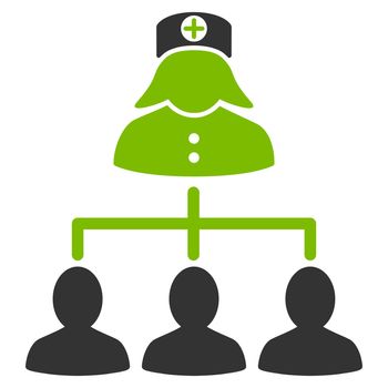 Nurse Patients raster icon. Style is bicolor flat symbol, eco green and gray colors, rounded angles, white background.