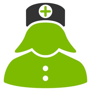 Nurse raster icon. Style is bicolor flat symbol, eco green and gray colors, rounded angles, white background.