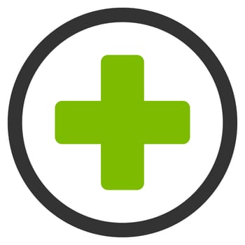 Rounded Plus raster icon. Style is bicolor flat symbol, eco green and gray colors, rounded angles, white background.