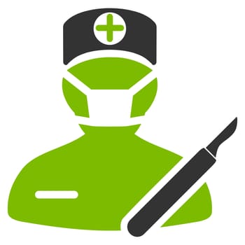 Surgeon raster icon. Style is bicolor flat symbol, eco green and gray colors, rounded angles, white background.
