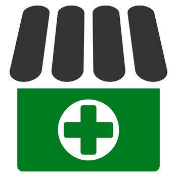 Apothecary raster icon. Style is bicolor flat symbol, green and gray colors, rounded angles, white background.