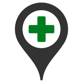 Clinic Pointer raster icon. Style is bicolor flat symbol, green and gray colors, rounded angles, white background.