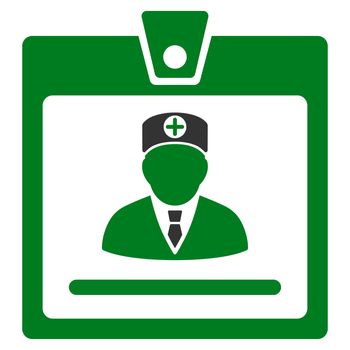 Doctor Badge raster icon. Style is bicolor flat symbol, green and gray colors, rounded angles, white background.