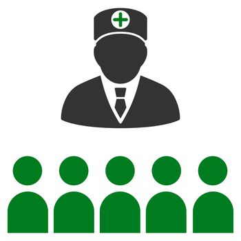 Doctor Class raster icon. Style is bicolor flat symbol, green and gray colors, rounded angles, white background.