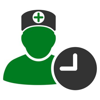Doctor Schedule raster icon. Style is bicolor flat symbol, green and gray colors, rounded angles, white background.