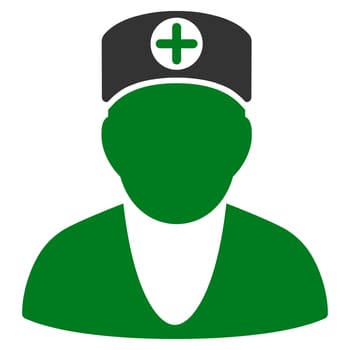 Doctor raster icon. Style is bicolor flat symbol, green and gray colors, rounded angles, white background.