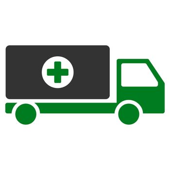 Drugs Shipment raster icon. Style is bicolor flat symbol, green and gray colors, rounded angles, white background.