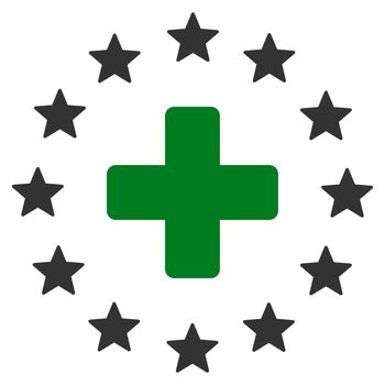 Euro Medicine raster icon. Style is bicolor flat symbol, green and gray colors, rounded angles, white background.