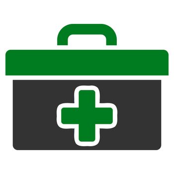 First Aid Toolbox raster icon. Style is bicolor flat symbol, green and gray colors, rounded angles, white background.