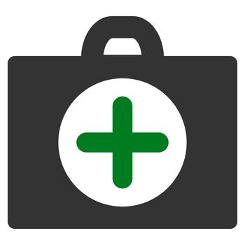 First Aid raster icon. Style is bicolor flat symbol, green and gray colors, rounded angles, white background.