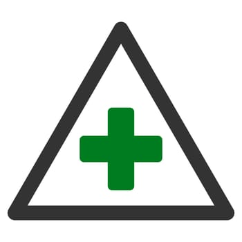 Health Warning raster icon. Style is bicolor flat symbol, green and gray colors, rounded angles, white background.