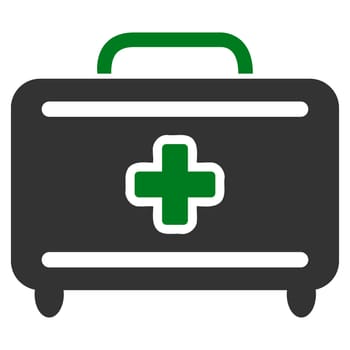 Medical Baggage raster icon. Style is bicolor flat symbol, green and gray colors, rounded angles, white background.