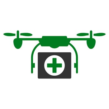 Medical Drone raster icon. Style is bicolor flat symbol, green and gray colors, rounded angles, white background.