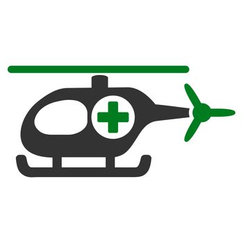 Medical Helicopter raster icon. Style is bicolor flat symbol, green and gray colors, rounded angles, white background.