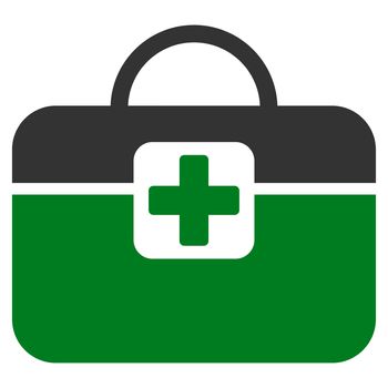 Medical Kit raster icon. Style is bicolor flat symbol, green and gray colors, rounded angles, white background.