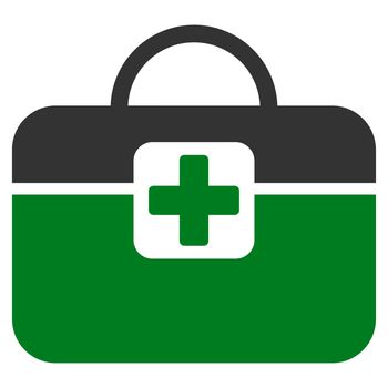 Medical Kit raster icon. Style is bicolor flat symbol, green and gray colors, rounded angles, white background.