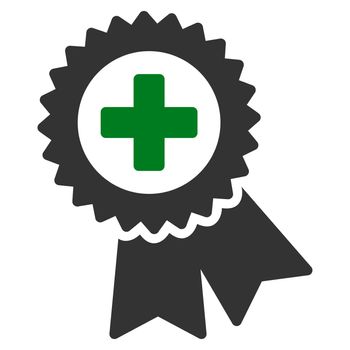 Medical Quality Seal raster icon. Style is bicolor flat symbol, green and gray colors, rounded angles, white background.