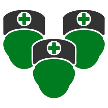 Medical Staff raster icon. Style is bicolor flat symbol, green and gray colors, rounded angles, white background.