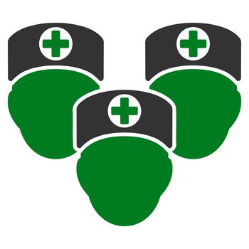 Medical Staff raster icon. Style is bicolor flat symbol, green and gray colors, rounded angles, white background.