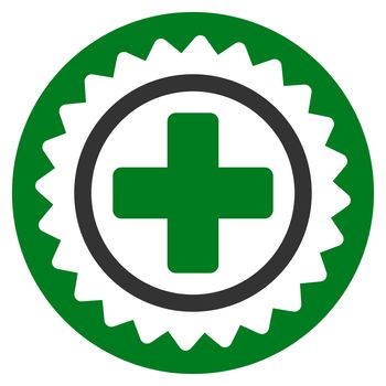 Medical Stamp raster icon. Style is bicolor flat symbol, green and gray colors, rounded angles, white background.