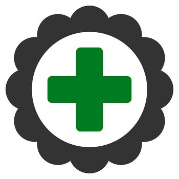 Medical Sticker raster icon. Style is bicolor flat symbol, green and gray colors, rounded angles, white background.