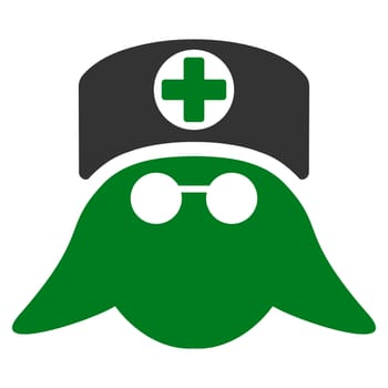 Nurse Head raster icon. Style is bicolor flat symbol, green and gray colors, rounded angles, white background.