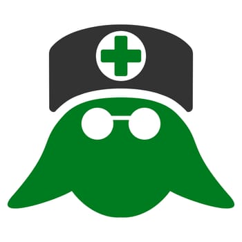 Nurse Head raster icon. Style is bicolor flat symbol, green and gray colors, rounded angles, white background.
