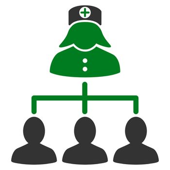Nurse Patients raster icon. Style is bicolor flat symbol, green and gray colors, rounded angles, white background.