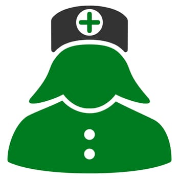 Nurse raster icon. Style is bicolor flat symbol, green and gray colors, rounded angles, white background.