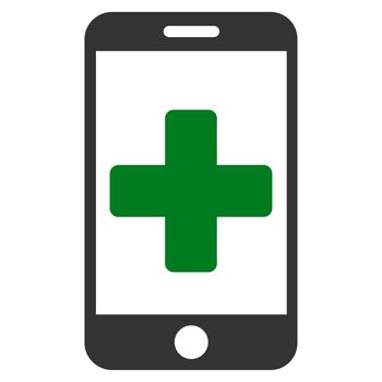 Online Help raster icon. Style is bicolor flat symbol, green and gray colors, rounded angles, white background.