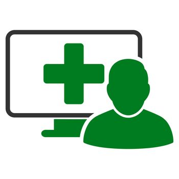 Online Medicine raster icon. Style is bicolor flat symbol, green and gray colors, rounded angles, white background.