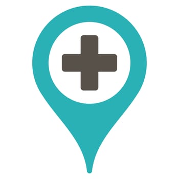 Clinic Pointer raster icon. Style is bicolor flat symbol, grey and cyan colors, rounded angles, white background.
