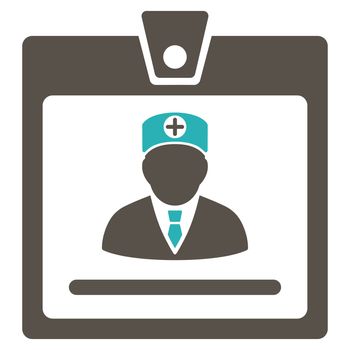 Doctor Badge raster icon. Style is bicolor flat symbol, grey and cyan colors, rounded angles, white background.