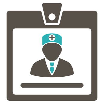 Doctor Badge raster icon. Style is bicolor flat symbol, grey and cyan colors, rounded angles, white background.