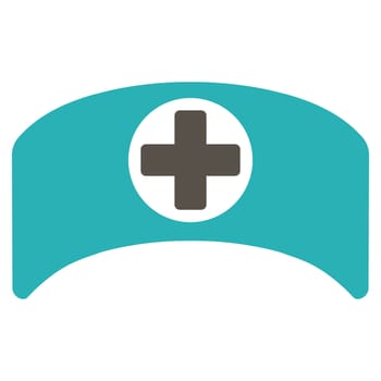Doctor Cap raster icon. Style is bicolor flat symbol, grey and cyan colors, rounded angles, white background.