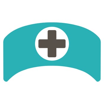 Doctor Cap raster icon. Style is bicolor flat symbol, grey and cyan colors, rounded angles, white background.