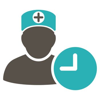 Doctor Schedule raster icon. Style is bicolor flat symbol, grey and cyan colors, rounded angles, white background.