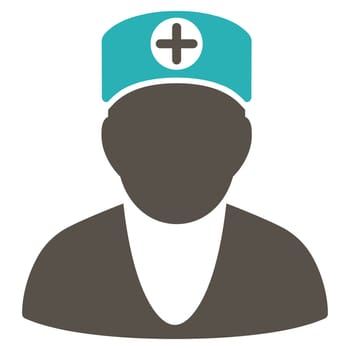 Doctor raster icon. Style is bicolor flat symbol, grey and cyan colors, rounded angles, white background.