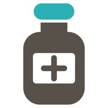 Drugs Bottle raster icon. Style is bicolor flat symbol, grey and cyan colors, rounded angles, white background.