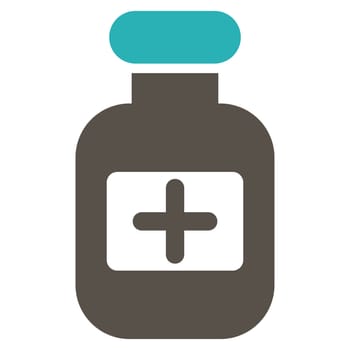 Drugs Bottle raster icon. Style is bicolor flat symbol, grey and cyan colors, rounded angles, white background.